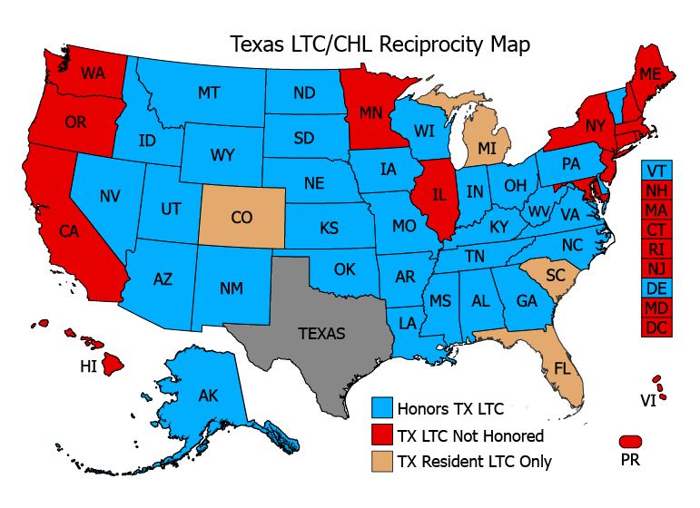 Texas LTC Reciprocity Map